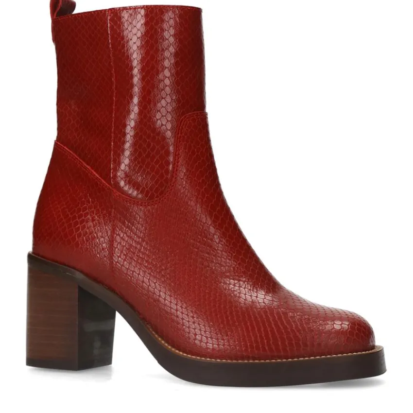 Manfield Rode leren enkellaarsjes met hak^DAMES Enkellaarsjes