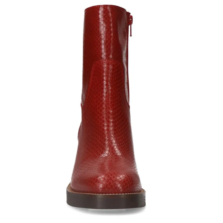 Manfield Rode leren enkellaarsjes met hak^DAMES Enkellaarsjes