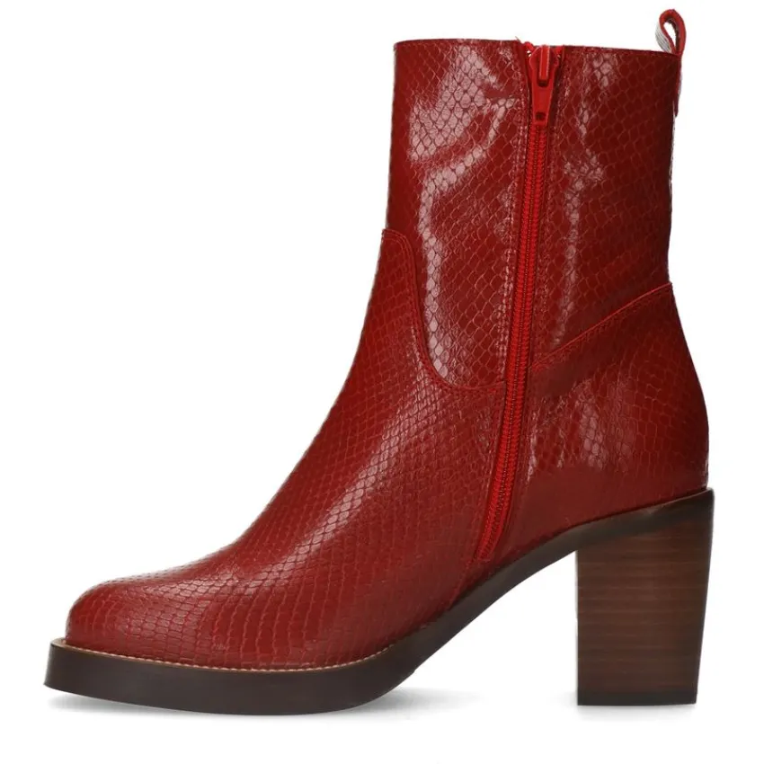 Manfield Rode leren enkellaarsjes met hak^DAMES Enkellaarsjes