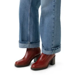 Manfield Rode leren enkellaarsjes met hak^DAMES Enkellaarsjes