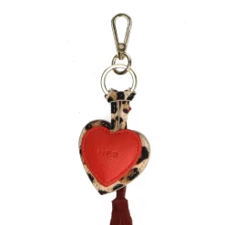Manfield Rode leren sleutelhanger met panter hartje^ Bag Charms