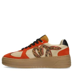 Manfield Rode leren sneakers met suède details^DAMES Sneakers