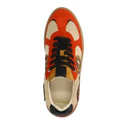 Manfield Rode leren sneakers met suède details^DAMES Sneakers