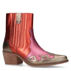 Manfield Rode metallic leren cowboy laarzen^DAMES Enkellaarsjes