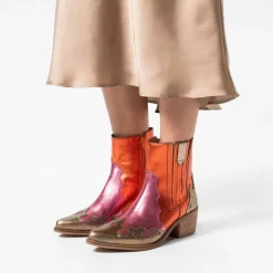 Manfield Rode metallic leren cowboy laarzen^DAMES Enkellaarsjes