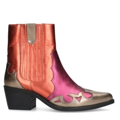 Manfield Rode metallic leren cowboy laarzen^DAMES Enkellaarsjes
