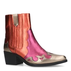 Manfield Rode metallic leren cowboy laarzen^DAMES Enkellaarsjes