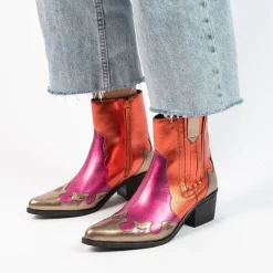 Manfield Rode metallic leren cowboy laarzen^DAMES Enkellaarsjes