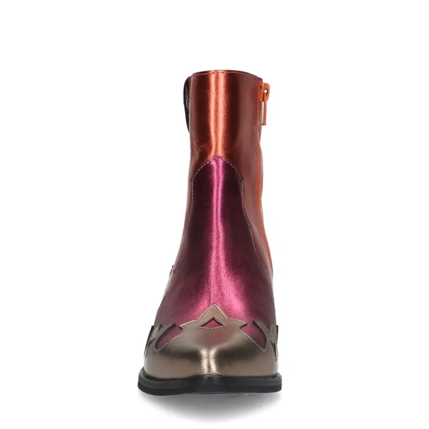 Manfield Rode metallic leren cowboy laarzen^DAMES Enkellaarsjes