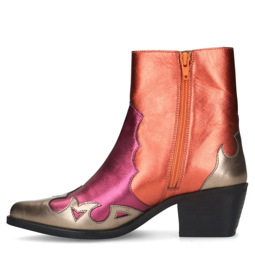 Manfield Rode metallic leren cowboy laarzen^DAMES Enkellaarsjes