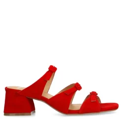 Manfield Rode suède sandalen met hak en gespjes^DAMES Sandalen