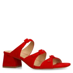 Manfield Rode suède sandalen met hak en gespjes^DAMES Sandalen