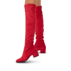 Manfield Rode suèdine overknee laarzen^DAMES Laarzen