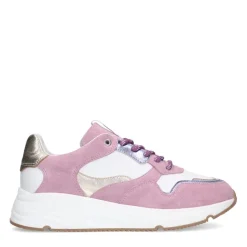 Manfield Roze leren sneakers met metallic details^DAMES Sneakers