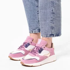 Manfield Roze leren sneakers met metallic details^DAMES Sneakers