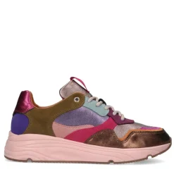 Manfield Roze leren sneakers met metallic details^DAMES Sneakers