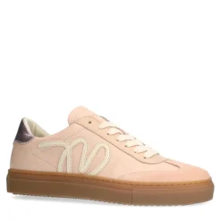Manfield Roze leren sneakers met suède details^DAMES Sneakers