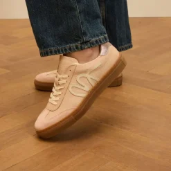 Manfield Roze leren sneakers met suède details^DAMES Sneakers