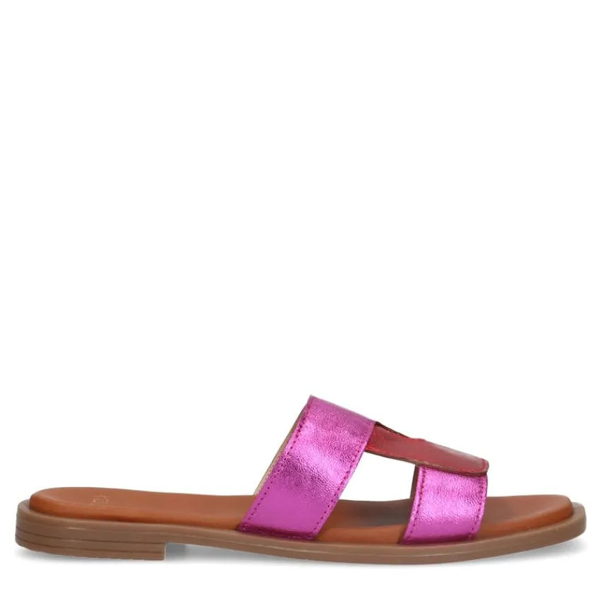 Manfield Roze metallic leren slippers^DAMES Slippers