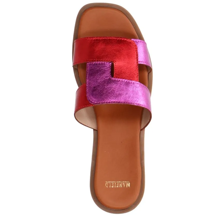 Manfield Roze metallic leren slippers^DAMES Slippers