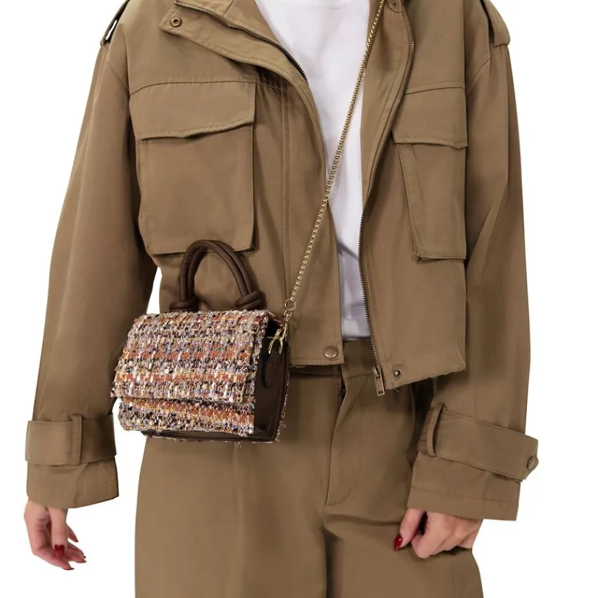 Manfield Roze stoffen handtas^ Schoudertassen