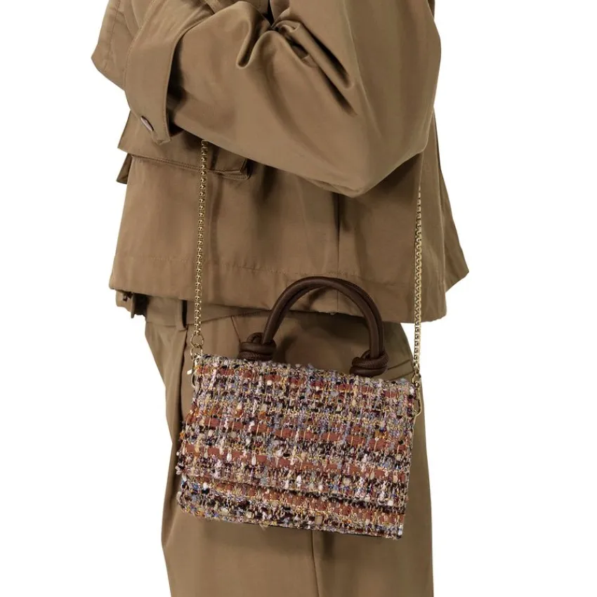 Manfield Roze stoffen handtas^ Schoudertassen