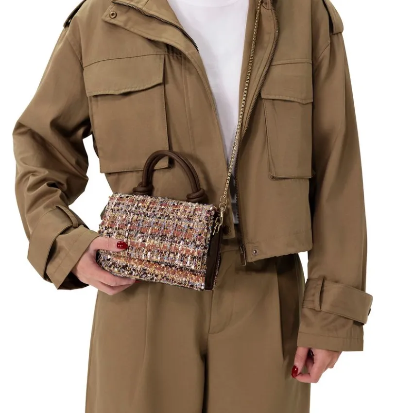 Manfield Roze stoffen handtas^ Schoudertassen