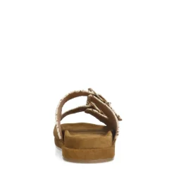 Manfield Suède cognac slippers met gesp^DAMES Sandalen