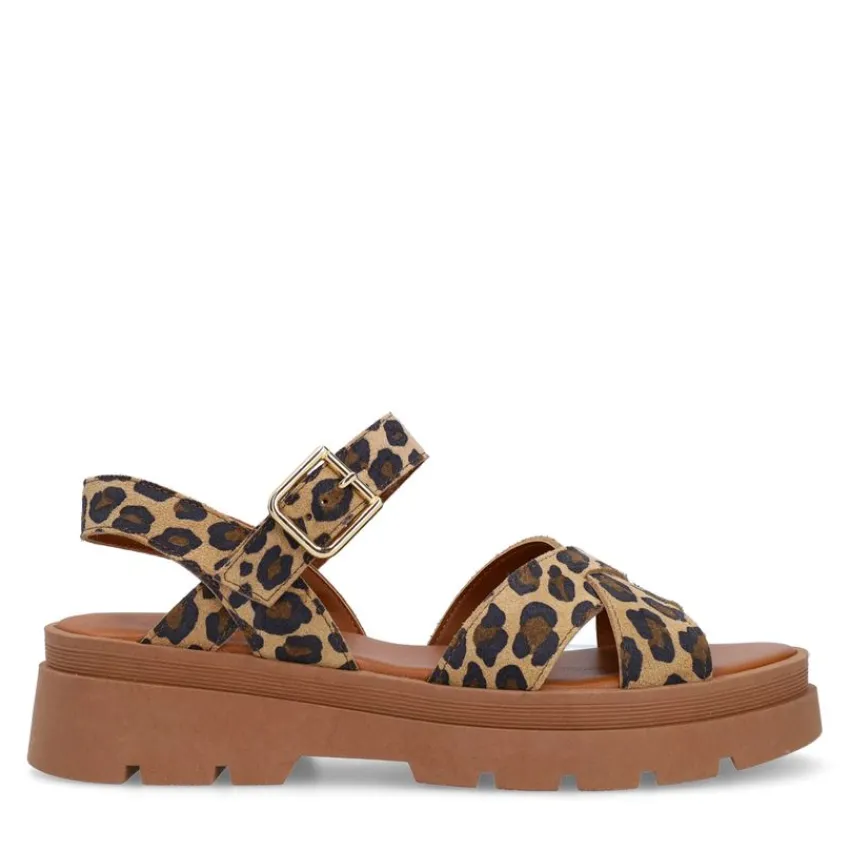Manfield Suède leopard sandalen^DAMES Sandalen
