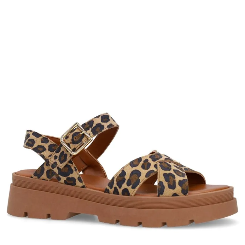 Manfield Suède leopard sandalen^DAMES Sandalen