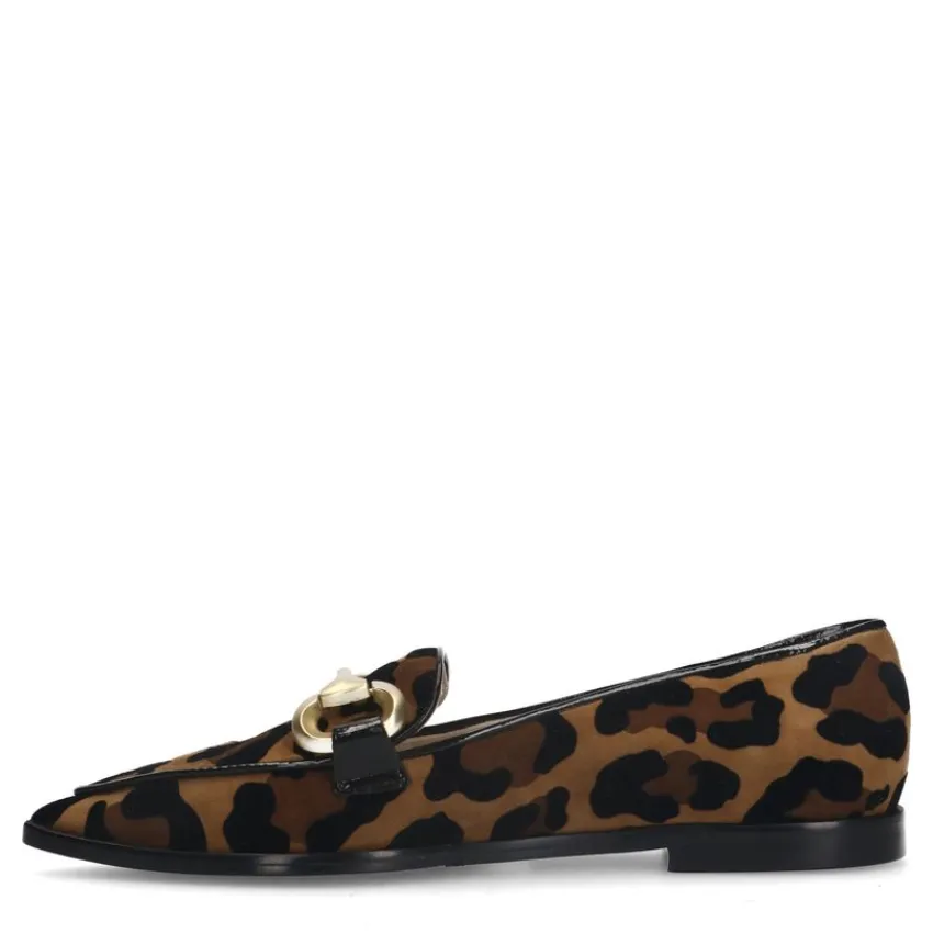 Manfield Suède panter loafers met gouden chain^DAMES Loafers