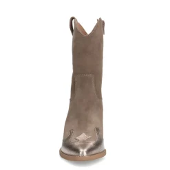 Manfield Taupe cowboylaarzen met goudkleurige metallic details^DAMES Enkellaarsjes