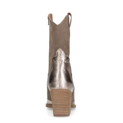 Manfield Taupe cowboylaarzen met goudkleurige metallic details^DAMES Enkellaarsjes