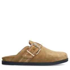 Manfield Taupe instappers met gesp^DAMES Loafers