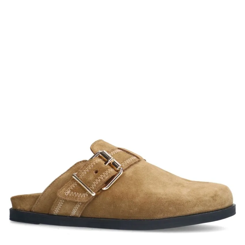 Manfield Taupe instappers met gesp^DAMES Loafers