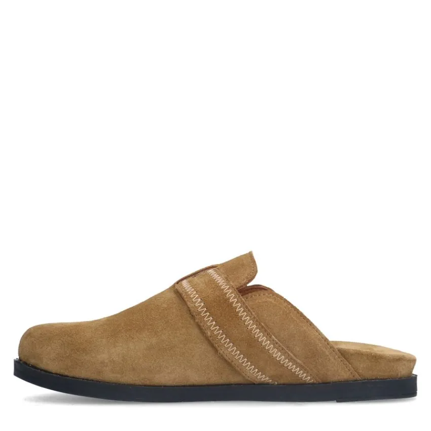 Manfield Taupe instappers met gesp^DAMES Loafers