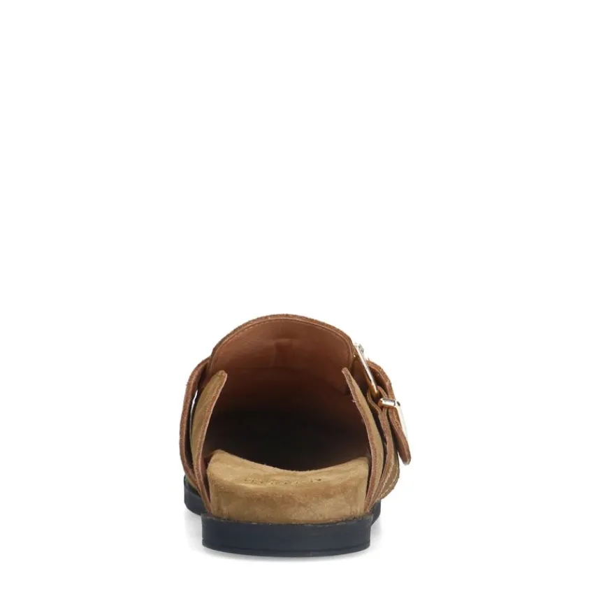 Manfield Taupe instappers met gesp^DAMES Loafers