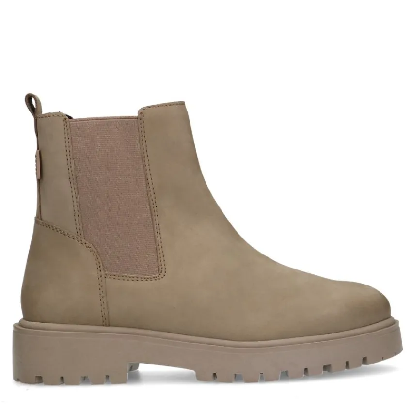 Manfield Taupe leren chelsea boots^DAMES Enkellaarsjes