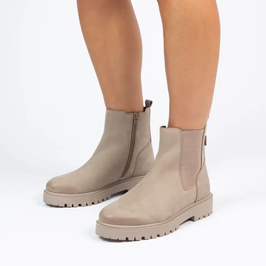 Manfield Taupe leren chelsea boots^DAMES Enkellaarsjes