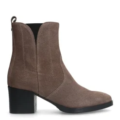 No Stress Taupe leren enkellaarsjes met hak^DAMES Enkellaarsjes