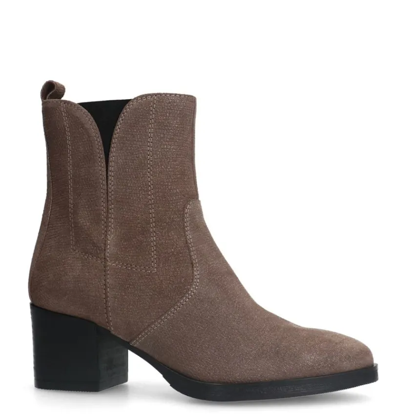 No Stress Taupe leren enkellaarsjes met hak^DAMES Enkellaarsjes