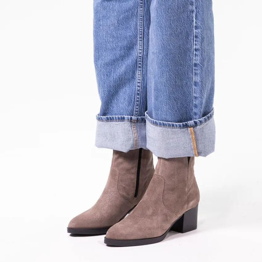 No Stress Taupe leren enkellaarsjes met hak^DAMES Enkellaarsjes