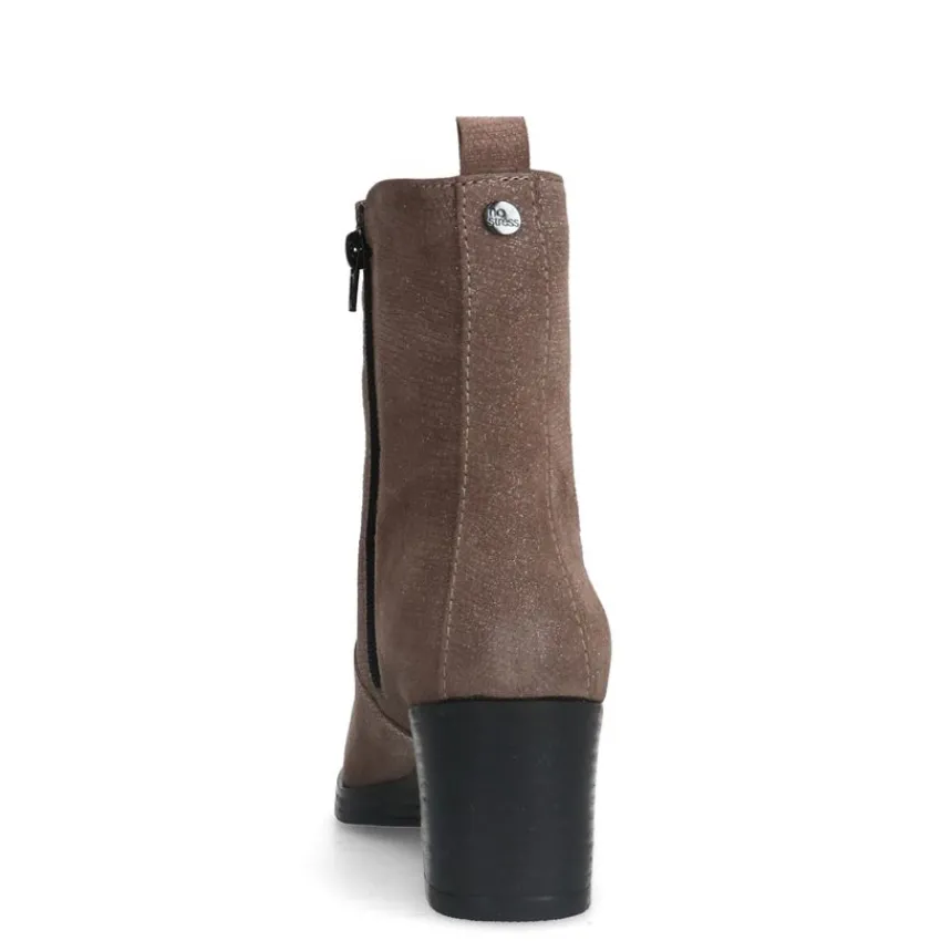 No Stress Taupe leren enkellaarsjes met hak^DAMES Enkellaarsjes