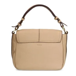 Manfield Taupe leren schoudertas^ Schoudertassen