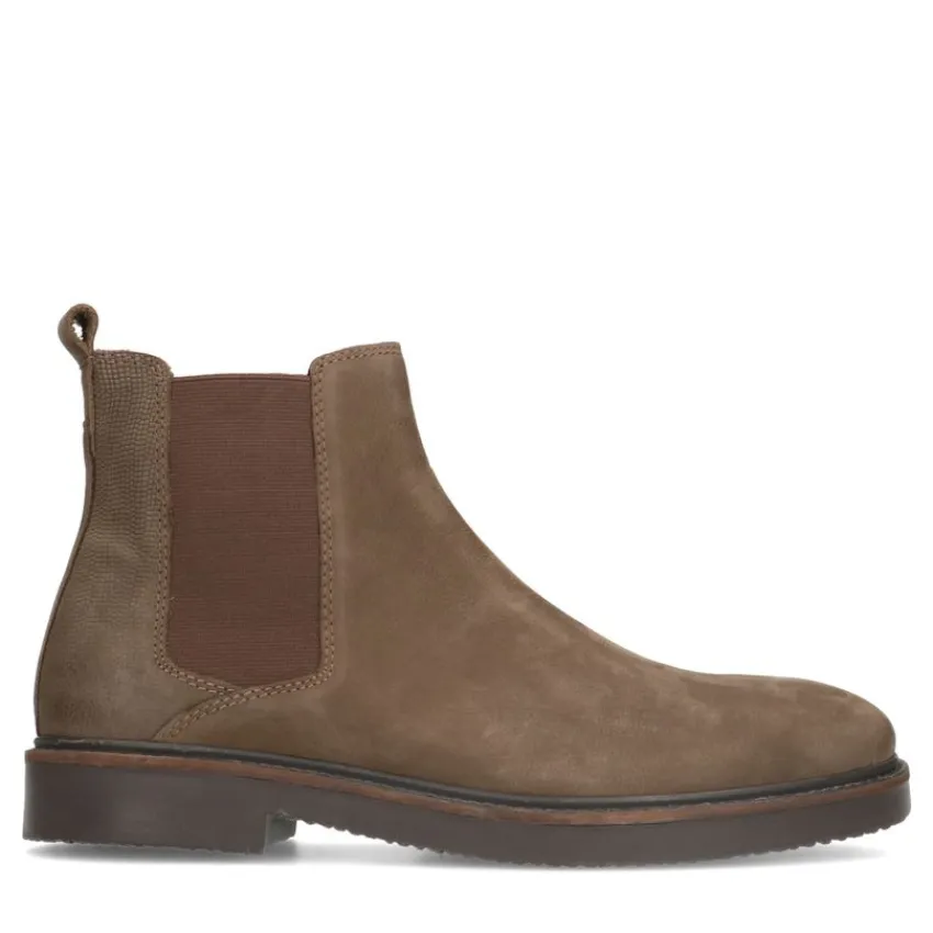 Manfield Taupe nubuck chelsea boots met rits^Heren Boots