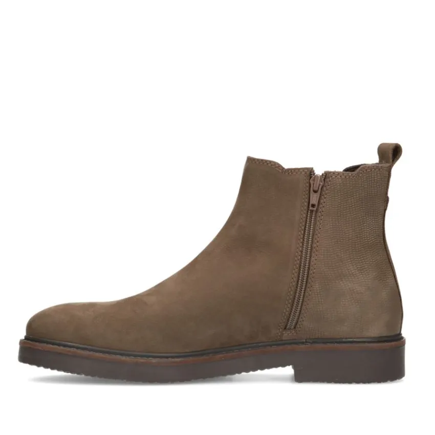 Manfield Taupe nubuck chelsea boots met rits^Heren Boots