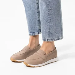 No Stress Taupe nubuck loafers^DAMES Loafers