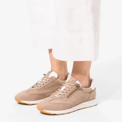 No Stress Taupe nubuck sneakers met rits^DAMES Sneakers