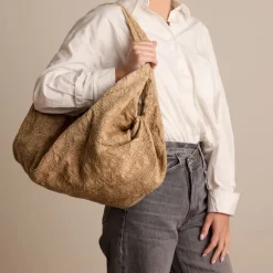 Manfield Taupe shopper met jacquard^ Shoppers