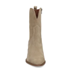 Manfield Taupe suède cowboy laarzen met metallic details^DAMES Enkellaarsjes